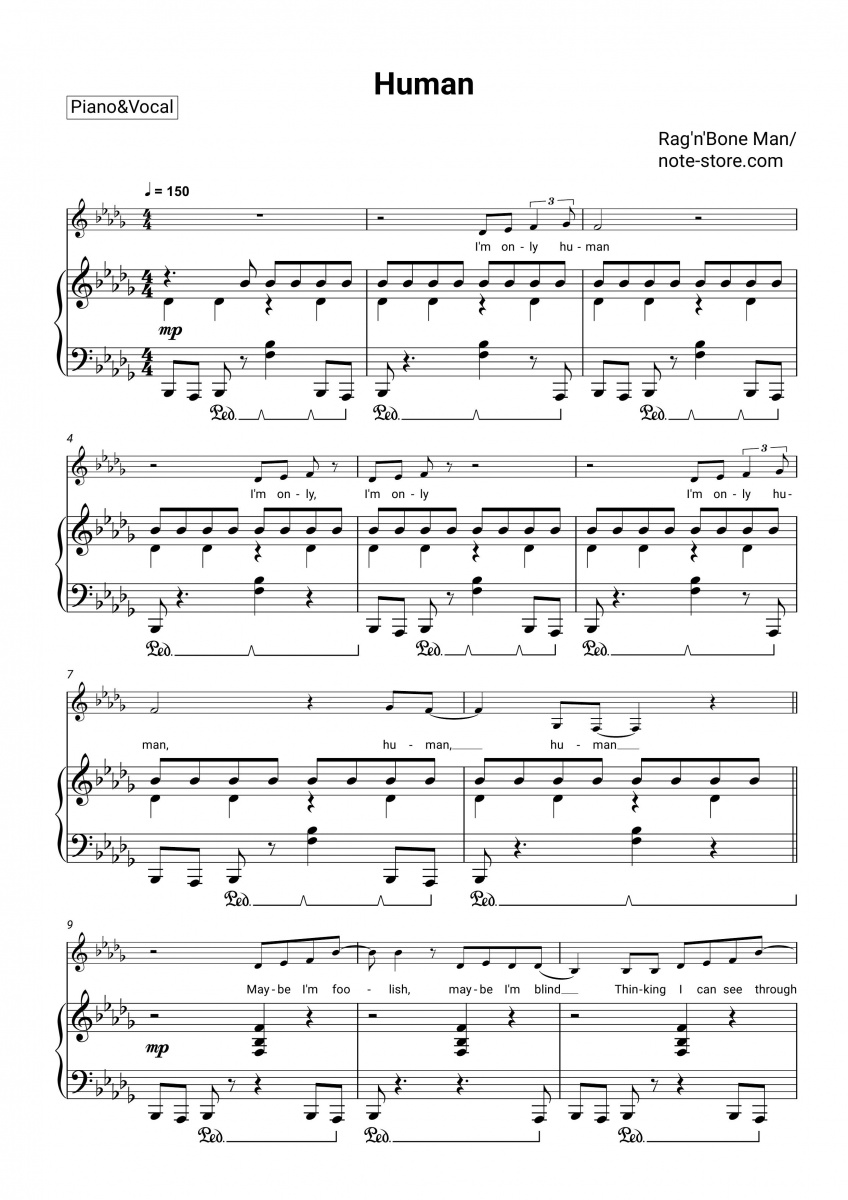 Songtext Human Rag N Bone Man Deutsch Rag'n'Bone Man - Human Noten für Piano downloaden für Anfänger Klavier