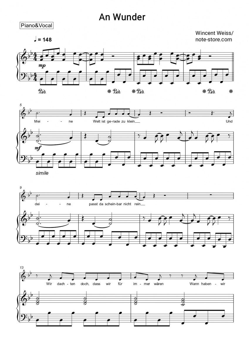 Wincent Weiss - An Wunder Noten für Piano