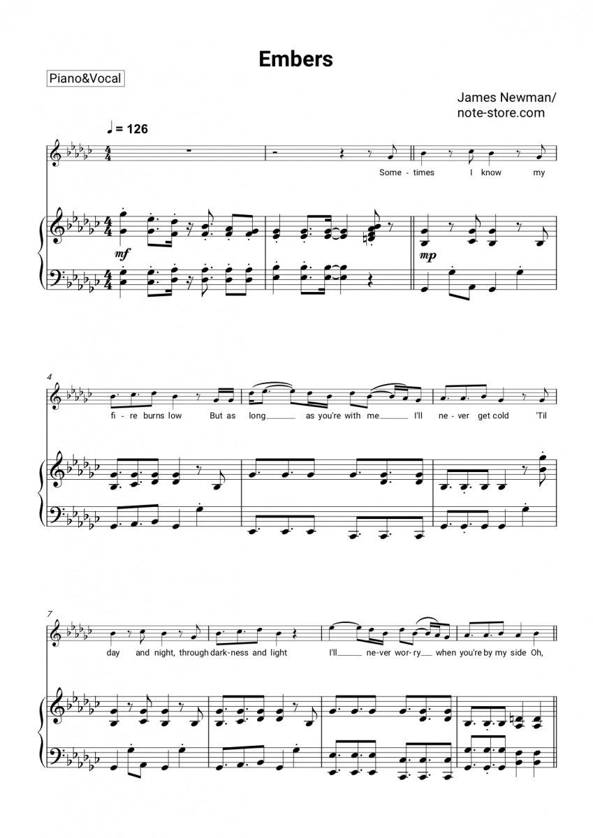 James Newman - Embers Noten für Piano