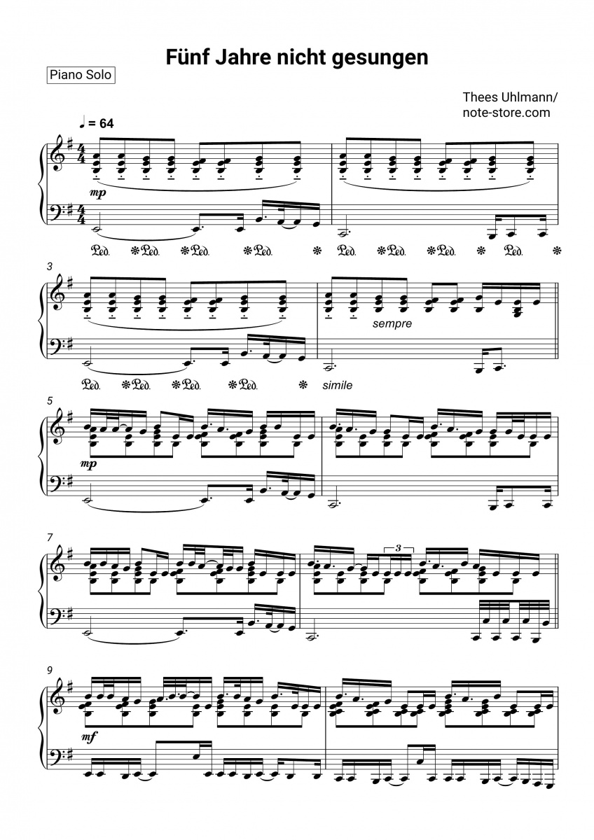 Thees Uhlmann 5 Jahre Nicht Gesungen Lyrics Thees Uhlmann - Fünf Jahre nicht gesungen Noten für Piano downloaden