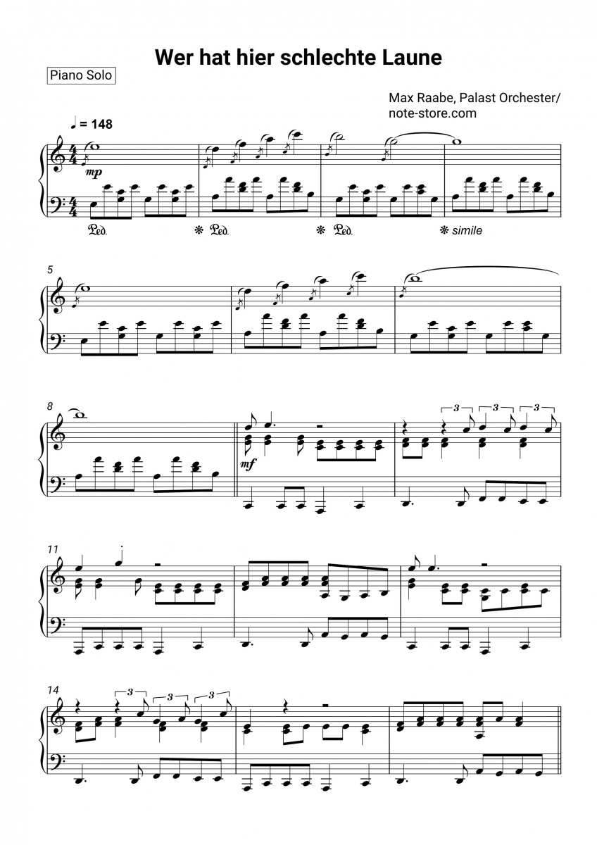 Max Raabe, Palast Orchester Wer hat hier schlechte Laune Noten für Piano downloaden für