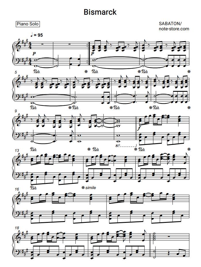 Sabaton - Bismarck Noten für Piano