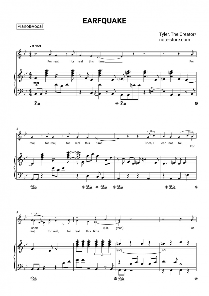 Tyler, The Creator EARFQUAKE Noten für Piano downloaden für Anfänger