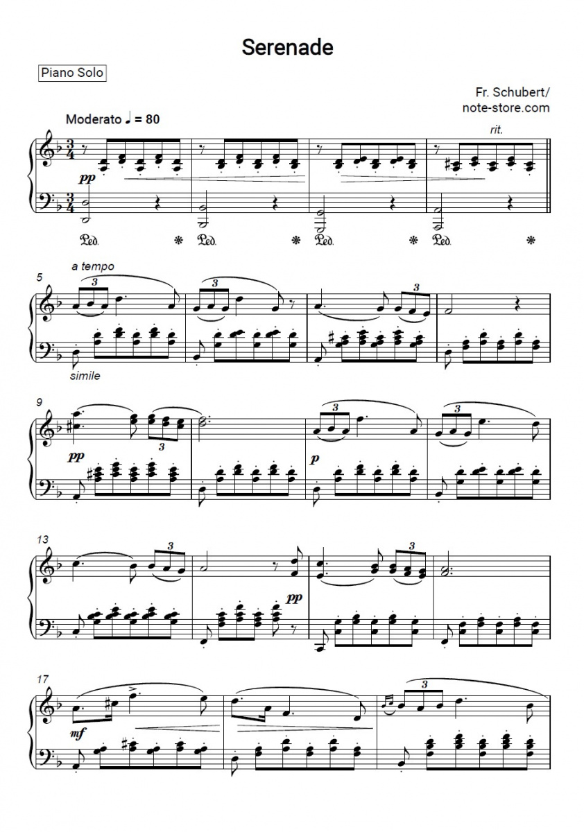 Franz Schubert - Ständchen (Der Schwanengesang, D 957) Noten für Piano