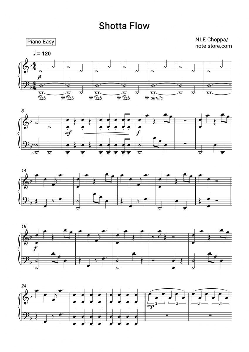 NLE Choppa - Shotta Flow Noten für Piano