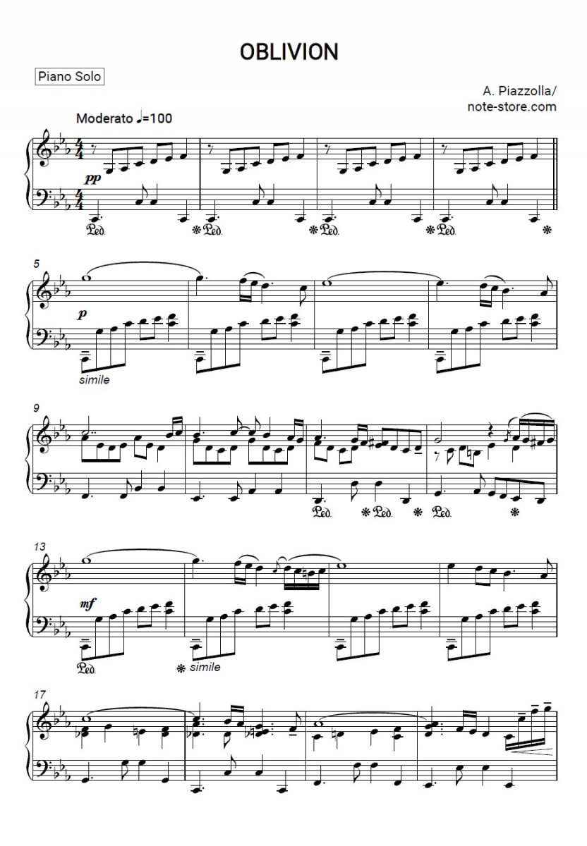 Noten Astor Piazzolla - Oblivion - Klavier.Solo