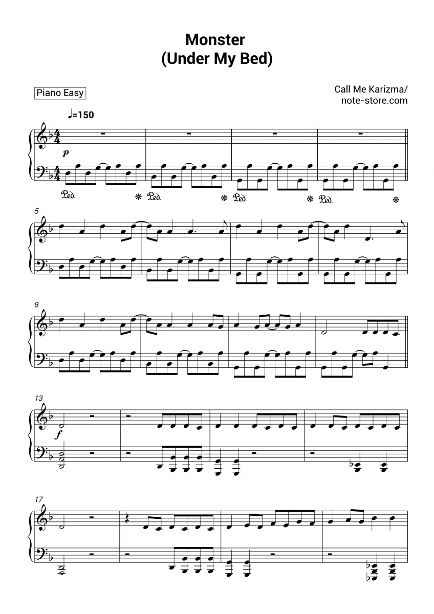 Call Me Karizma Monster (Under My Bed) Noten für Piano downloaden für