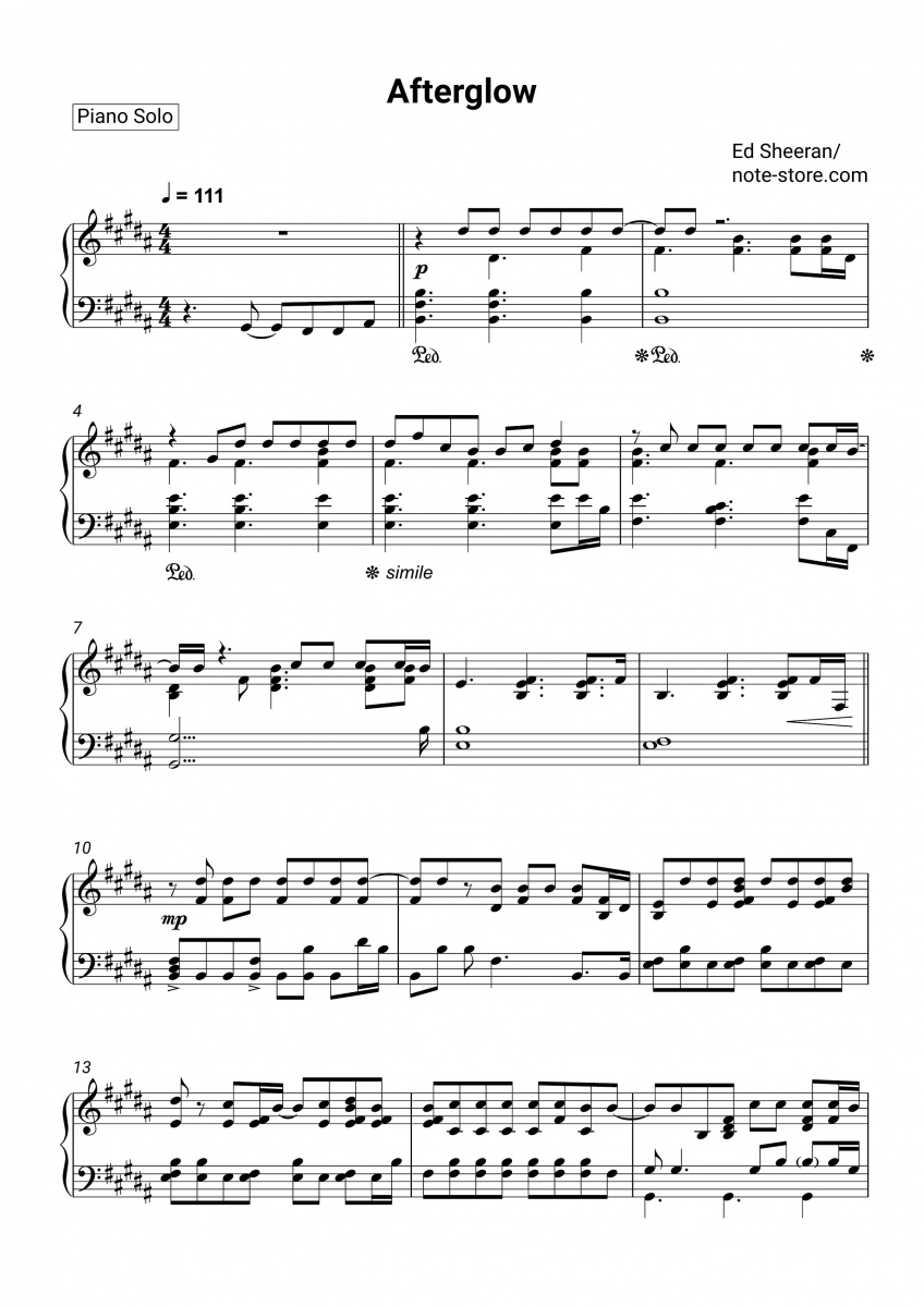 Ed Sheeran - Afterglow Noten für Piano