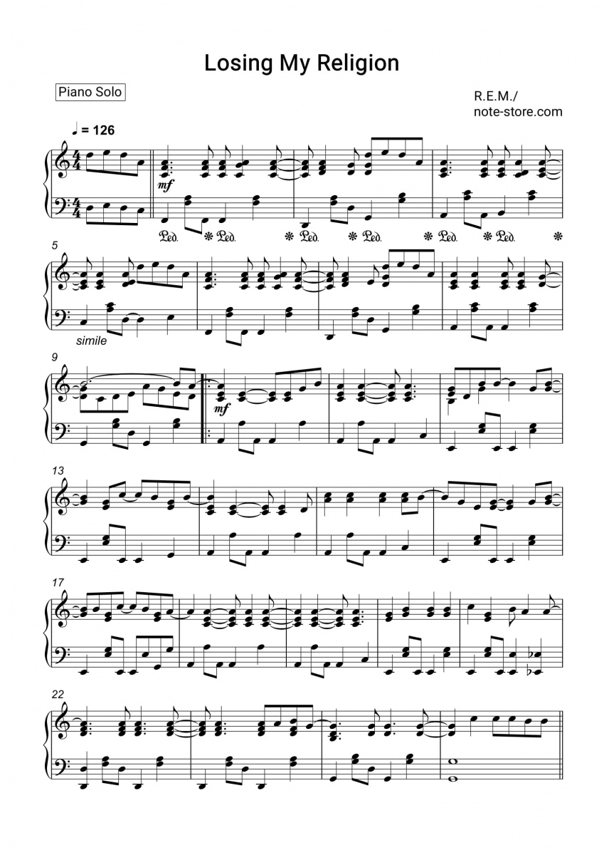 R.E.M. - Losing My Religion Noten für Piano