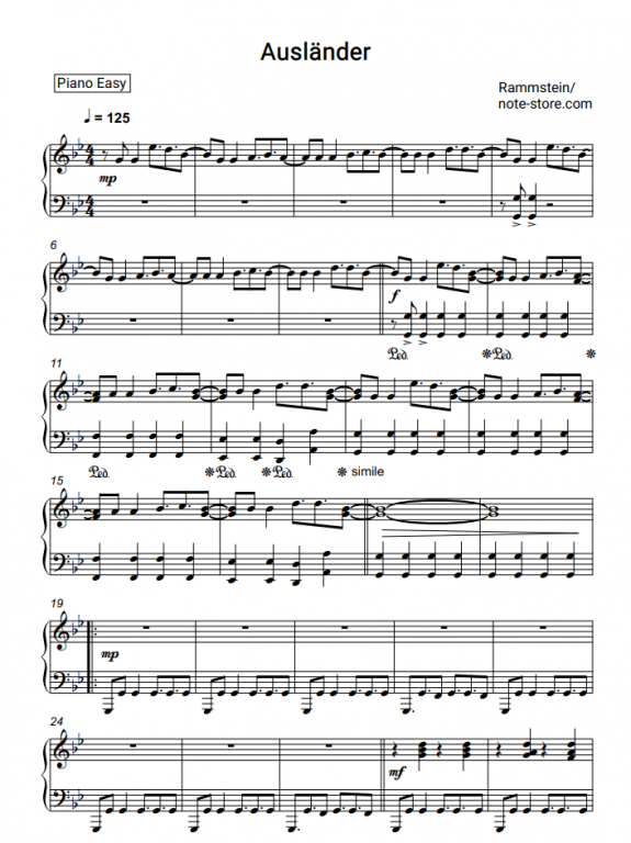 Rammstein - Ausländer Noten für Piano