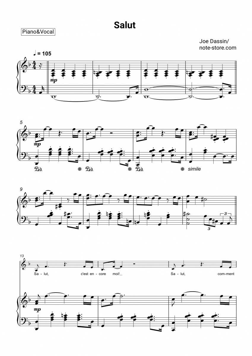 Joe Dassin - Salut Noten für Piano