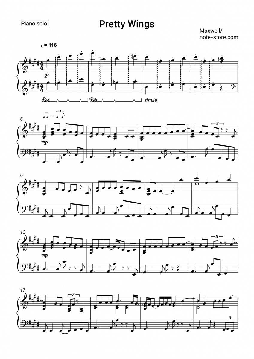 Maxwell Pretty Wings Noten für Piano downloaden für Anfänger Klavier