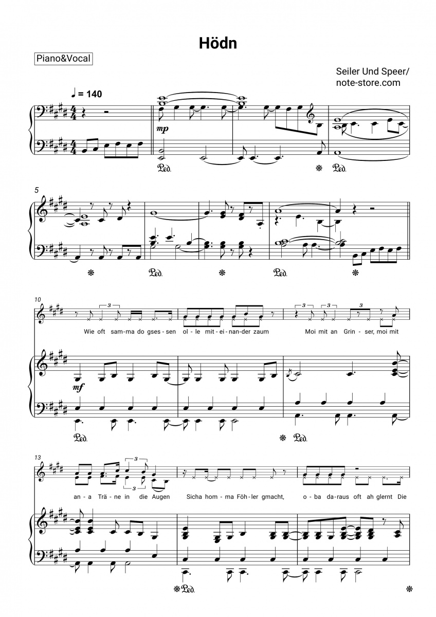 Seiler Und Speer - Hödn Noten für Piano