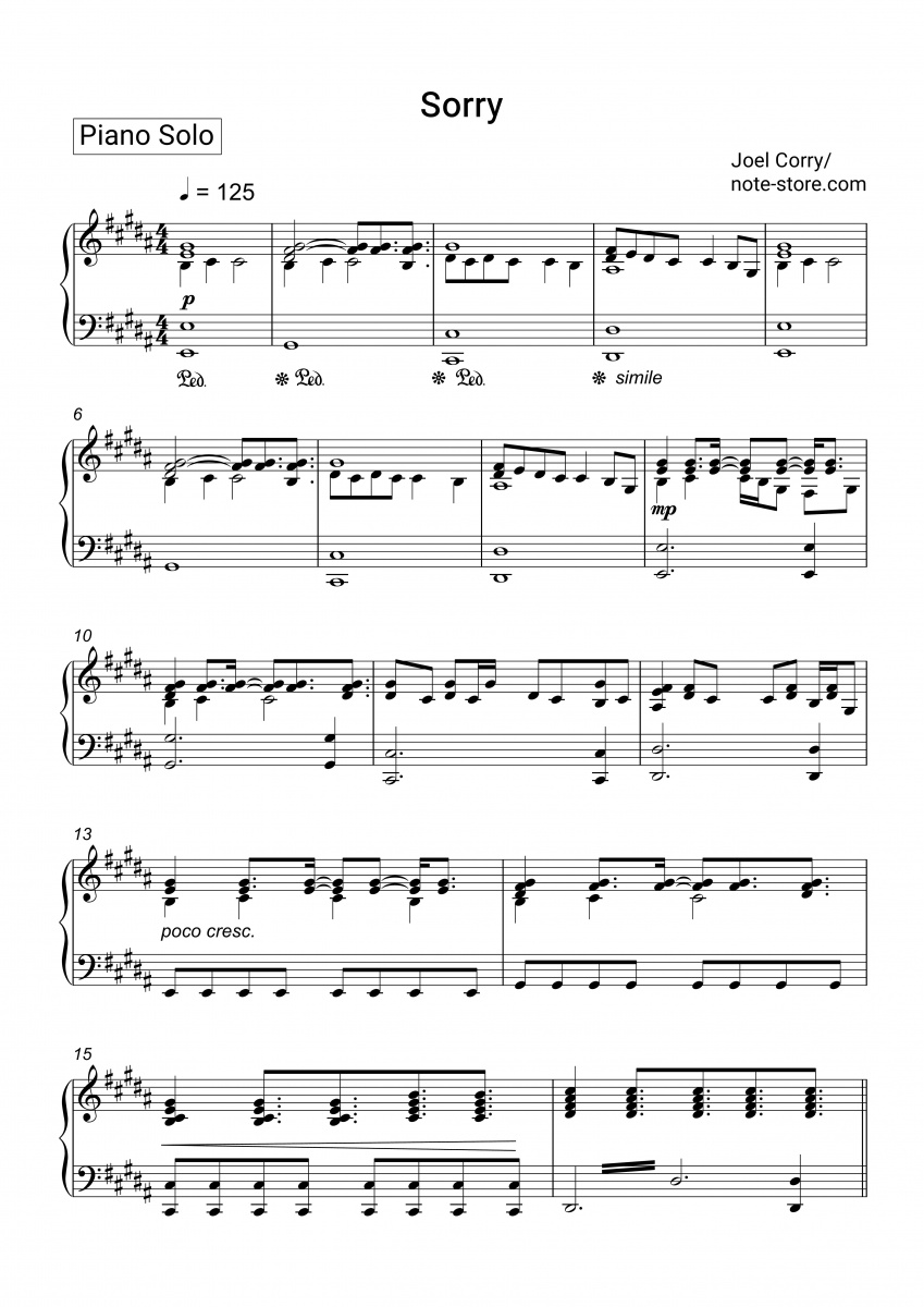 Joel Corry - Sorry Noten für Piano downloaden für Anfänger Klavier.Solo ...