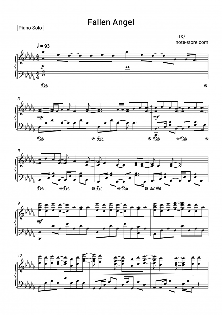 TIX - Fallen Angel Noten für Piano