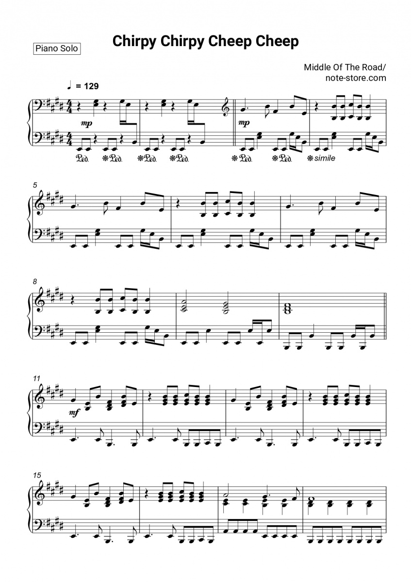 Middle Of The Road Chirpy Chirpy Cheep Cheep Noten für Piano downloaden für Anfänger Klavier Middle Of The Road Chirpy Chirpy Cheep Cheep Noten für Piano downloaden für Anfänger Klavier