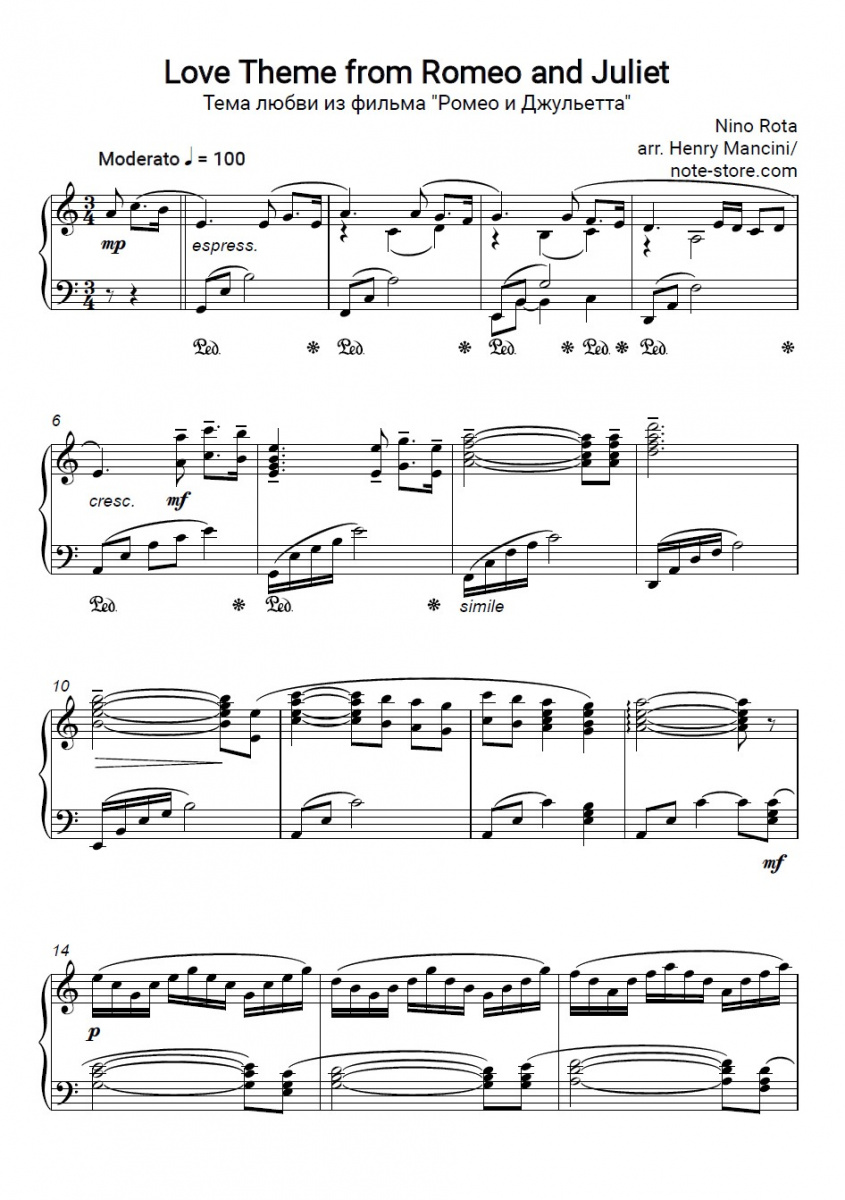 Noten Nino Rota - Romeo & Juliet (Love Theme) - Klavier.Solo