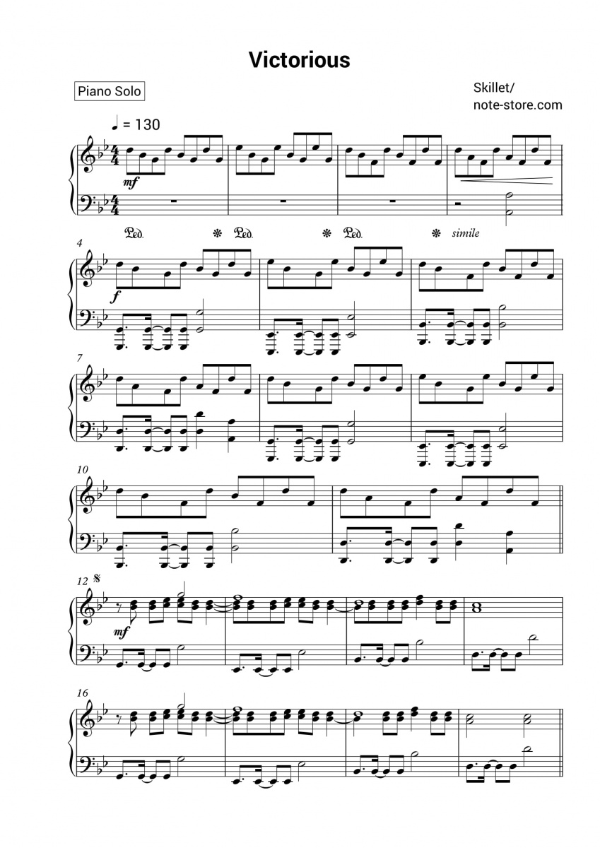 Skillet - Victorious Noten für Piano