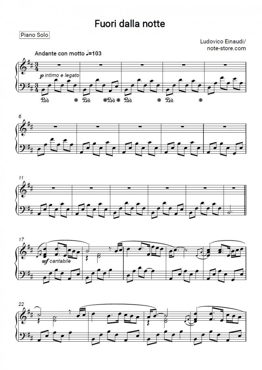 Ludovico Einaudi - Fuori Dalla Notte Noten für Piano