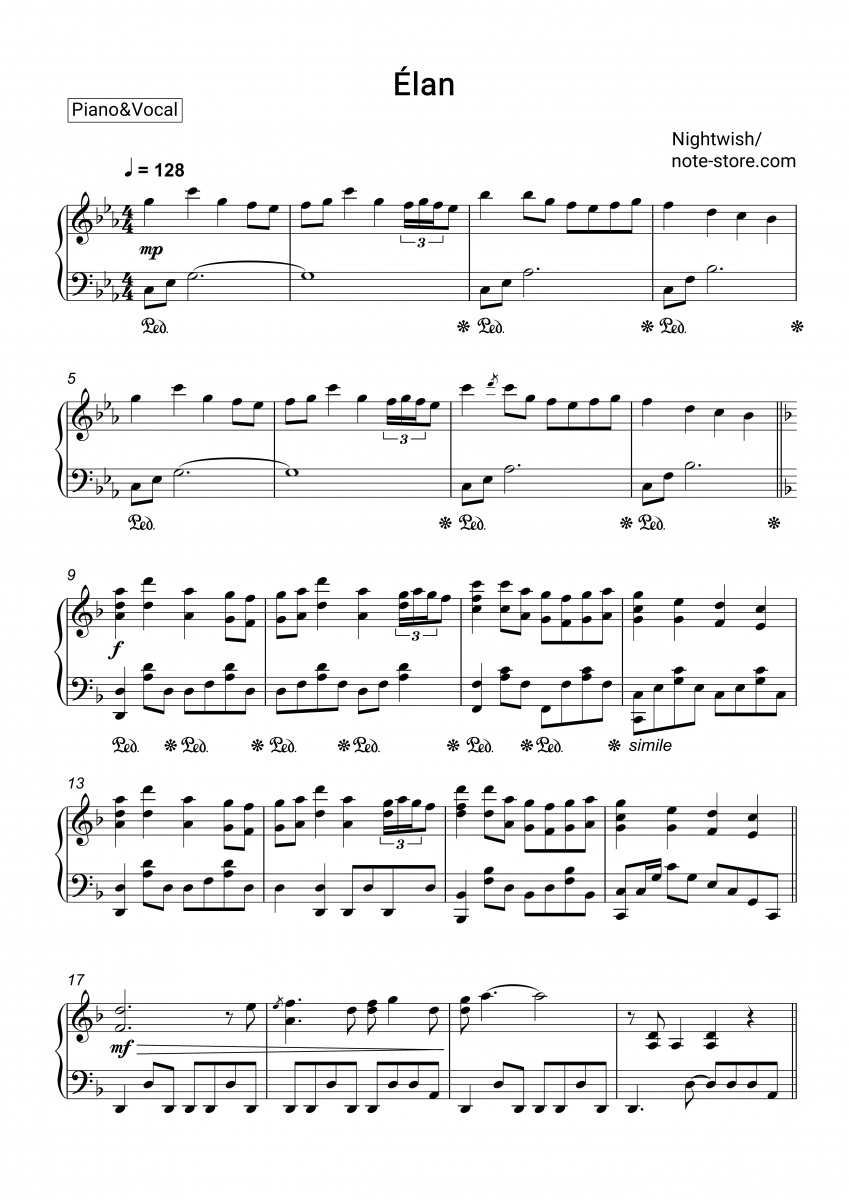 Nightwish Elan Noten für Piano downloaden für Anfänger Klavier&Gesang