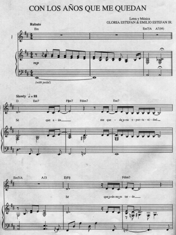 Gloria Estefan - Con los Años Que Me Quedan Noten für Piano