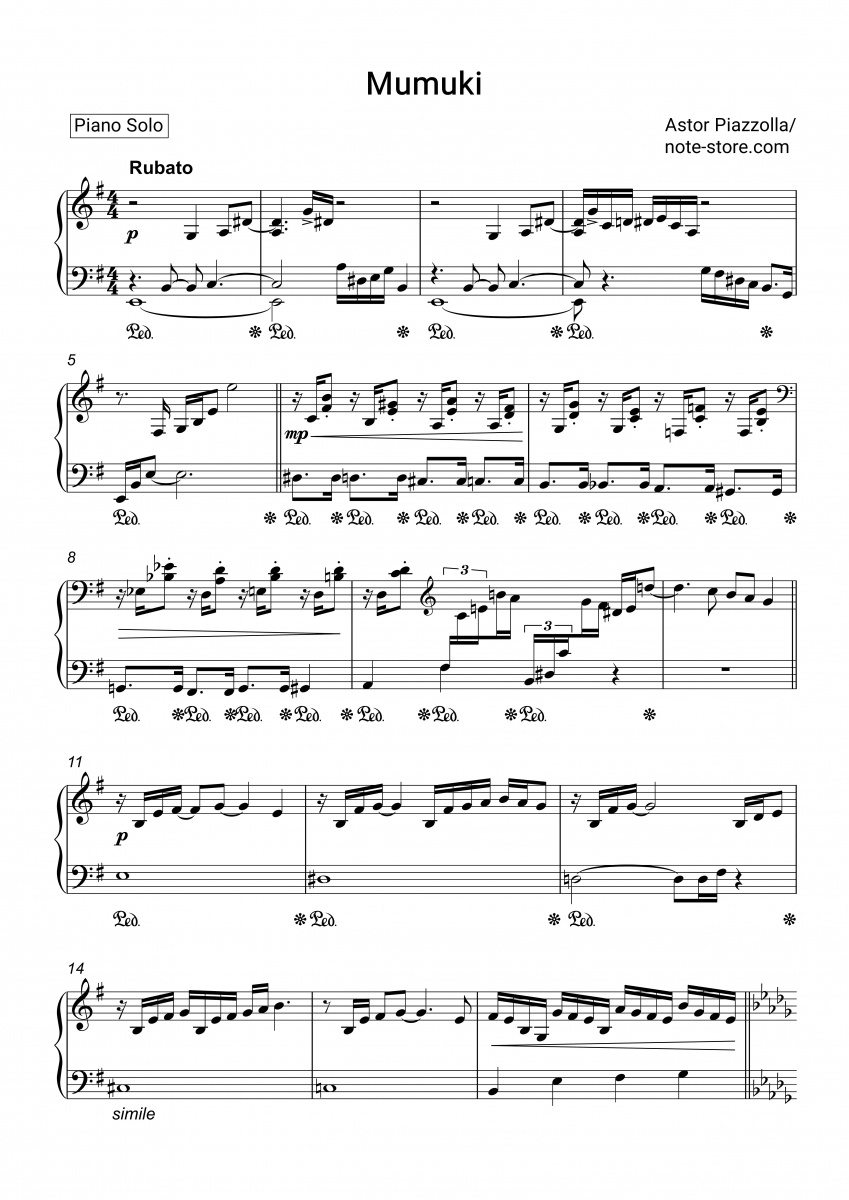 Astor Piazzolla - Mumuki Noten für Piano