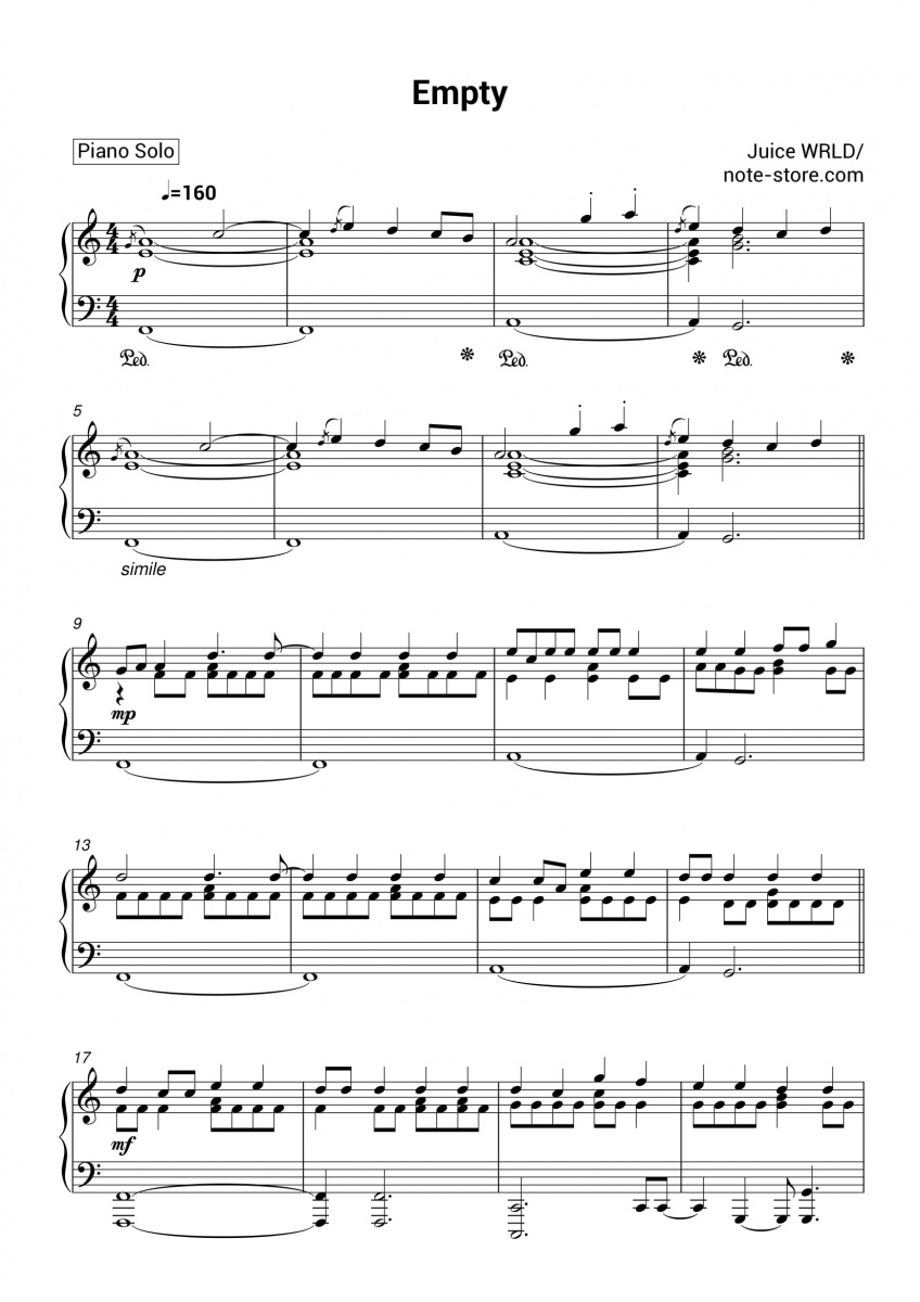 Juice Wrld Empty Noten Fur Piano Downloaden Fur Anfanger Klavier