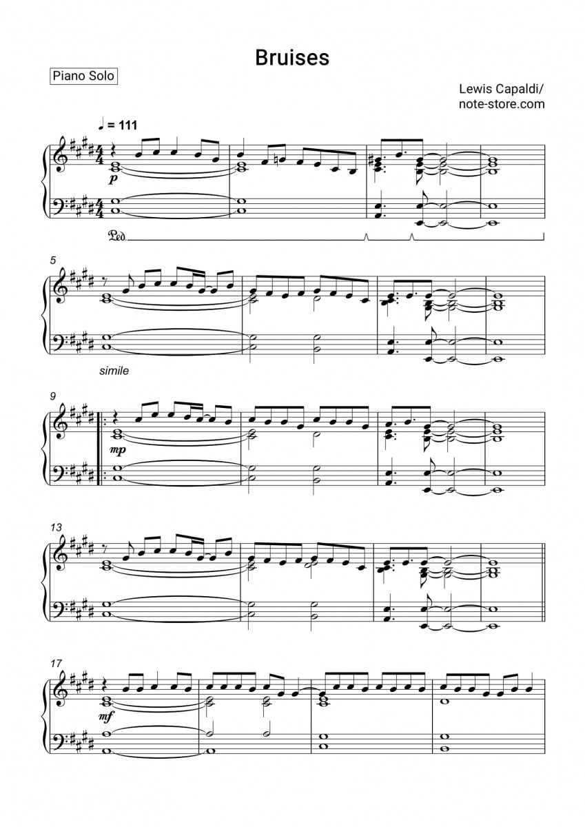 Lewis Capaldi - Bruises Noten für Piano downloaden für Anfänger Klavier - Bruises Lewis Capaldi Piano Chords
