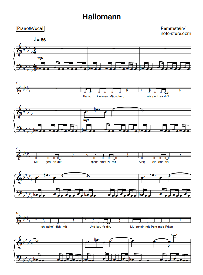 Rammstein - Hallomann Noten für Piano