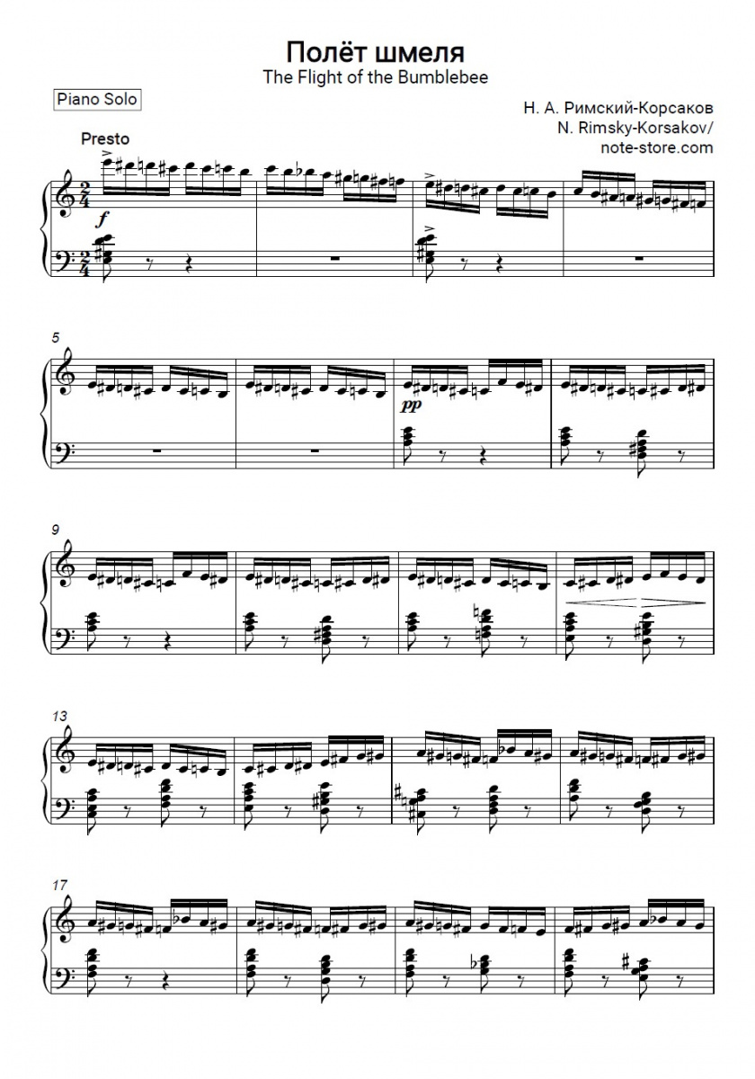 Nikolai Rimsky-Korsakov - Flight of the Bumblebee Noten für Piano