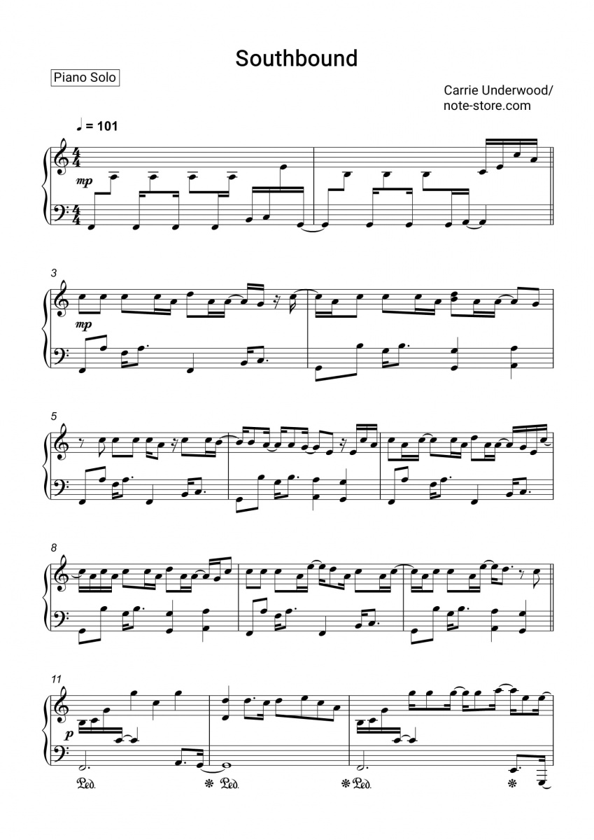 Carrie Underwood Southbound Noten für Piano downloaden