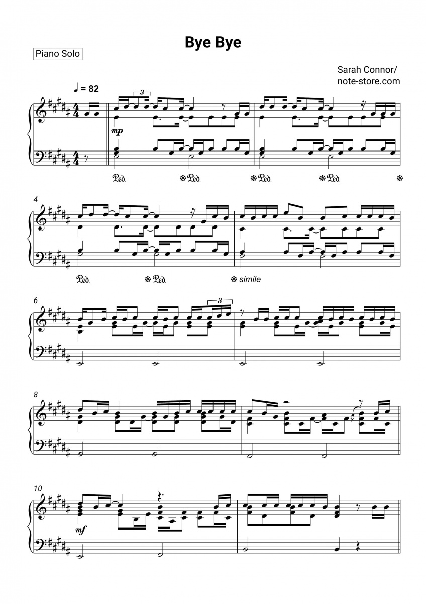 Sarah Connor - Bye Bye Noten für Piano downloaden für ...