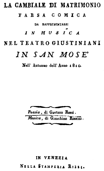Gioachino Rossini - Overture To La Cambiale Di Matrimonio Noten für Piano