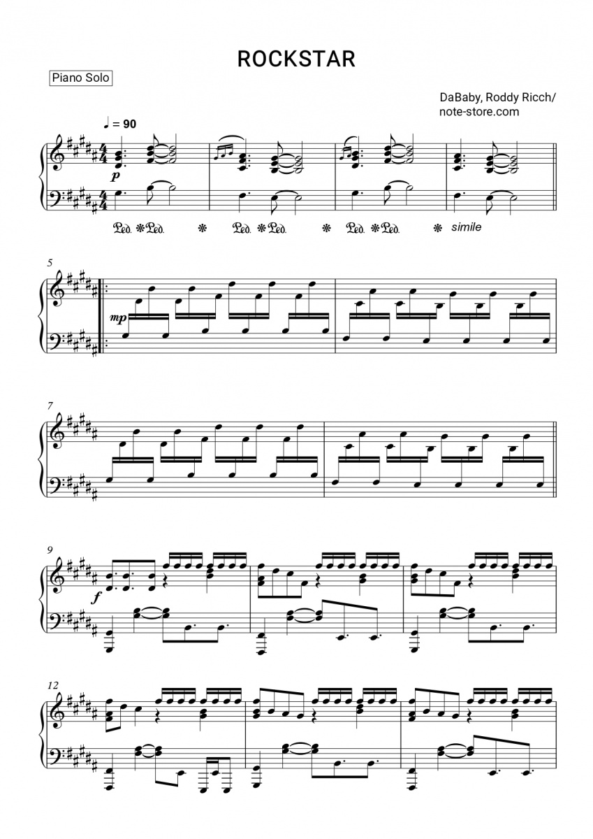 DaBaby, Roddy Ricch - ROCKSTAR Noten für Piano