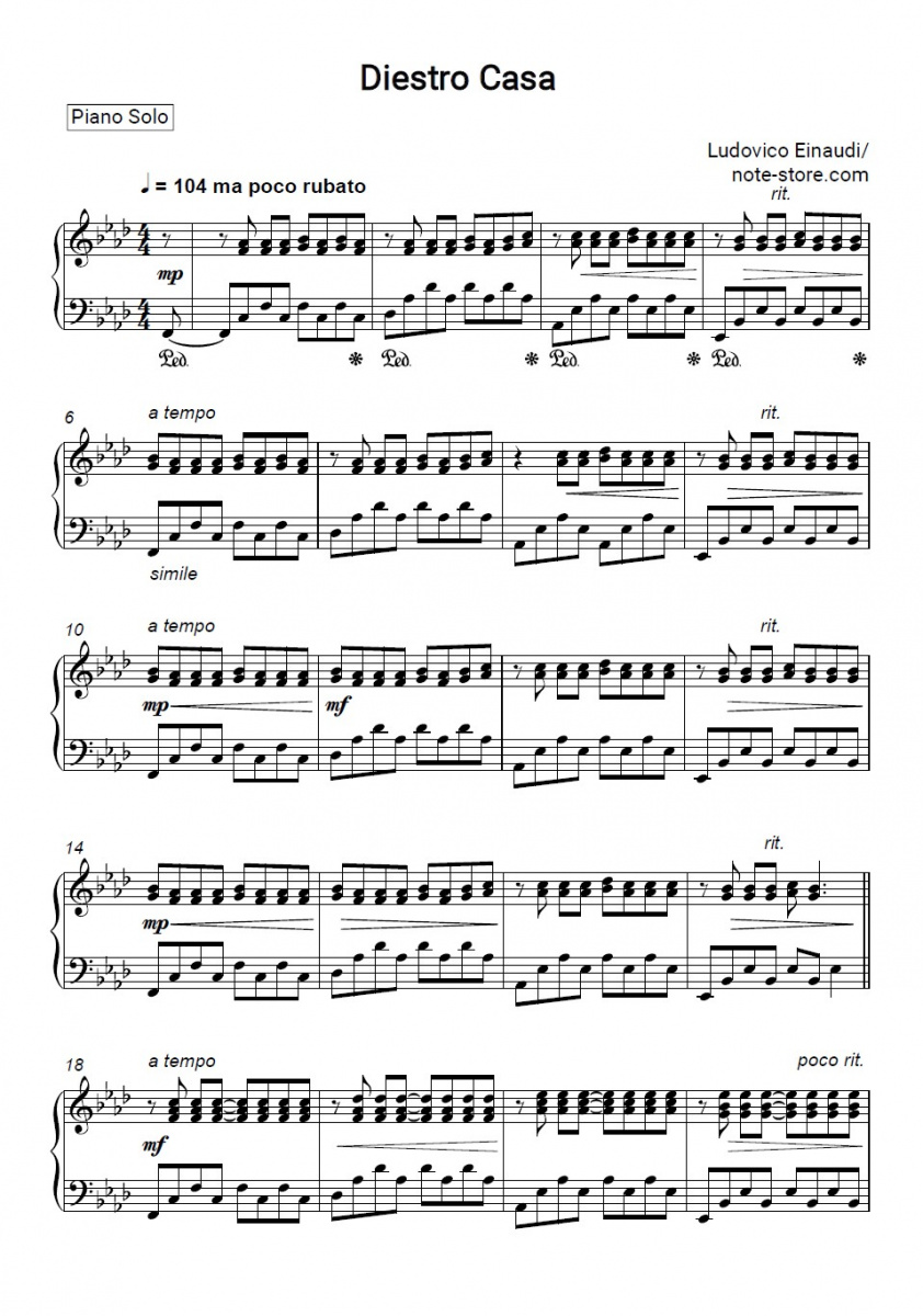 Noten Ludovico Einaudi - Dietro Casa - Klavier.Solo