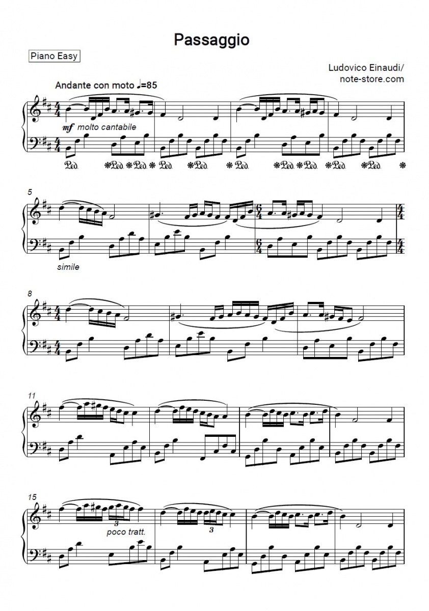 Einfache Noten Ludovico Einaudi - Passagio - Klavier.Easy