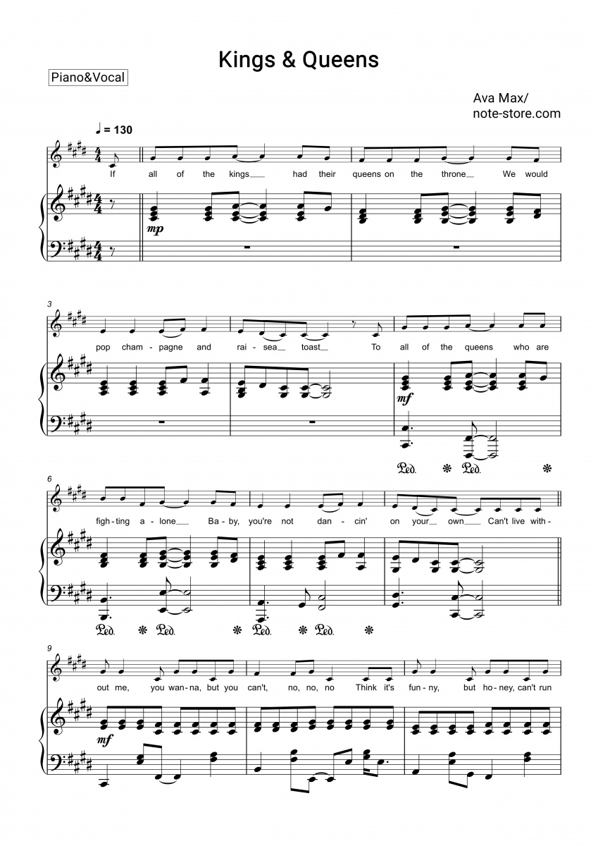 Ava Max Kings & Queens Noten für Piano downloaden für Anfänger