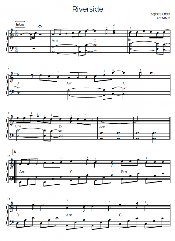 Agnes Obel - Riverside Noten für Piano kostenlos downloaden Klavier ...