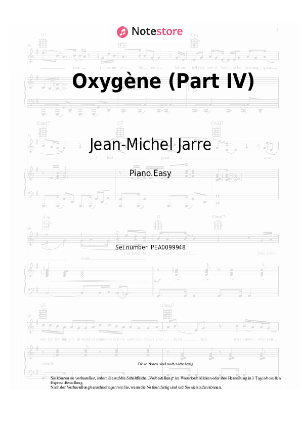 Einfache Noten Jean-Michel Jarre - Oxygène (Part IV) - Klavier.Einfach