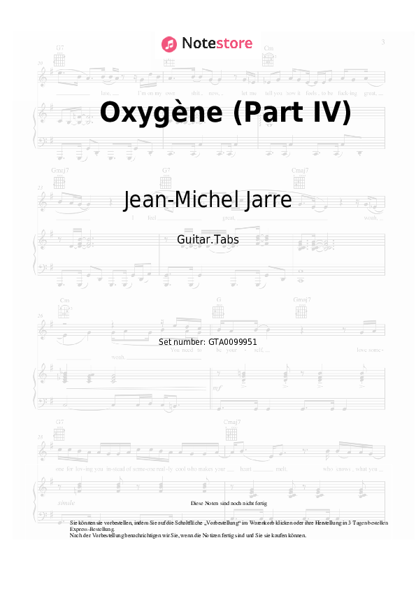 Tabs Jean-Michel Jarre - Oxygène (Part IV) - Gitarre.Tabs