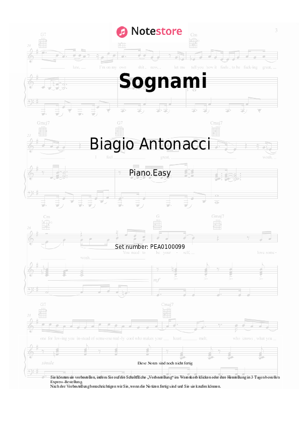 Einfache Noten Biagio Antonacci - Sognami - Klavier.Easy