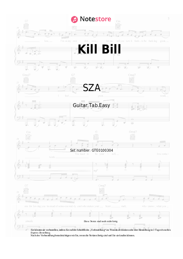 Einfache Tabs SZA - Kill Bill - Gitarre.Tabs.Easy