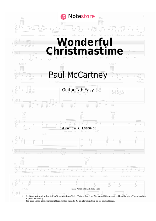 Einfache Tabs Paul McCartney - Wonderful Christmastime - Gitarre.Tabs.Easy
