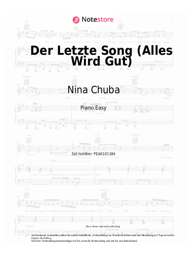Einfache Noten KUMMER, Nina Chuba - Der Letzte Song (Alles Wird Gut) - Klavier.Easy