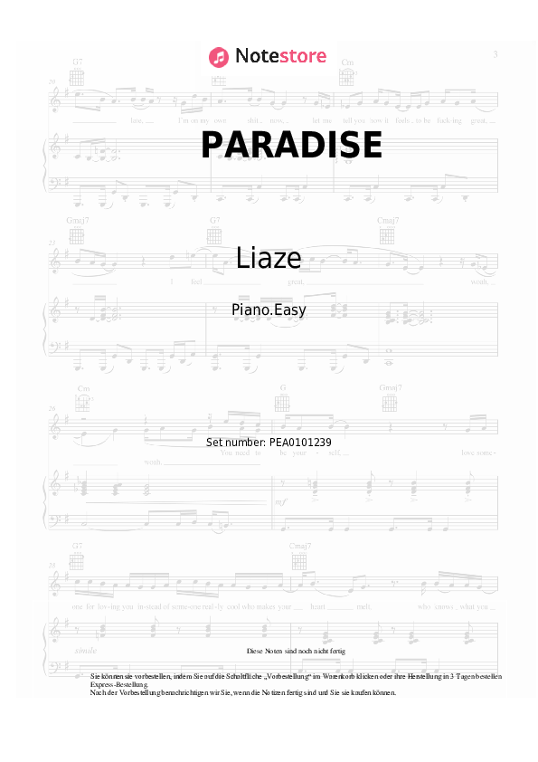 Einfache Noten Liaze - PARADISE - Klavier.Easy