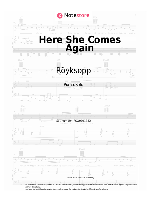 Noten Röyksopp - Here She Comes Again - Klavier.Solo