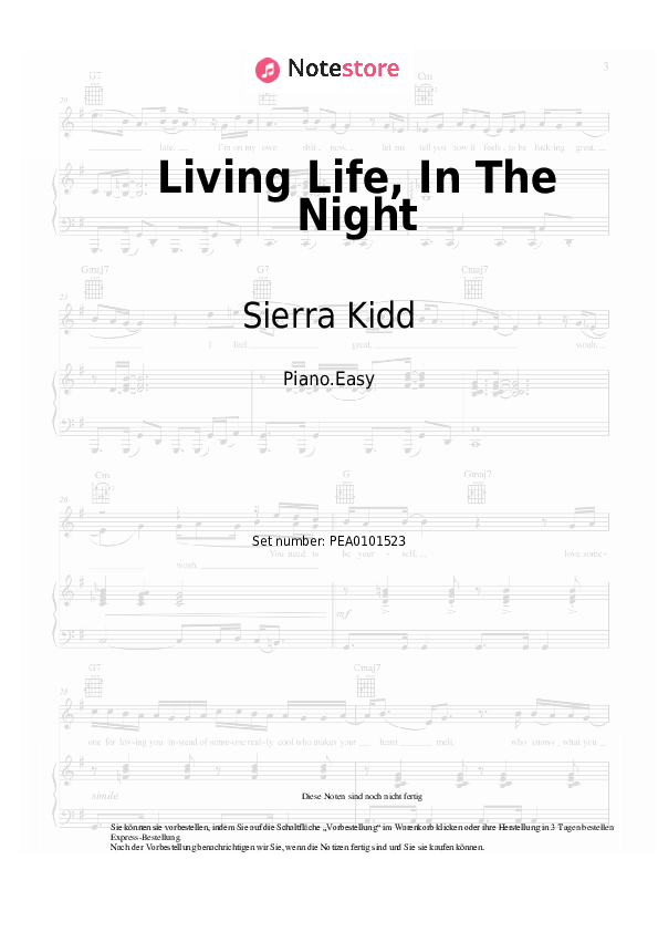 Einfache Noten Cheriimoya, Sierra Kidd - Living Life, In The Night - Klavier.Easy
