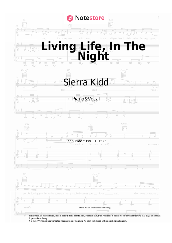Noten mit Gesang Cheriimoya, Sierra Kidd - Living Life, In The Night - Klavier&Gesang