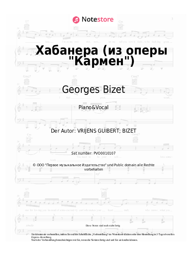 Noten mit Gesang Georges Bizet - Habanera (from the opera Carmen) - Klavier&Gesang