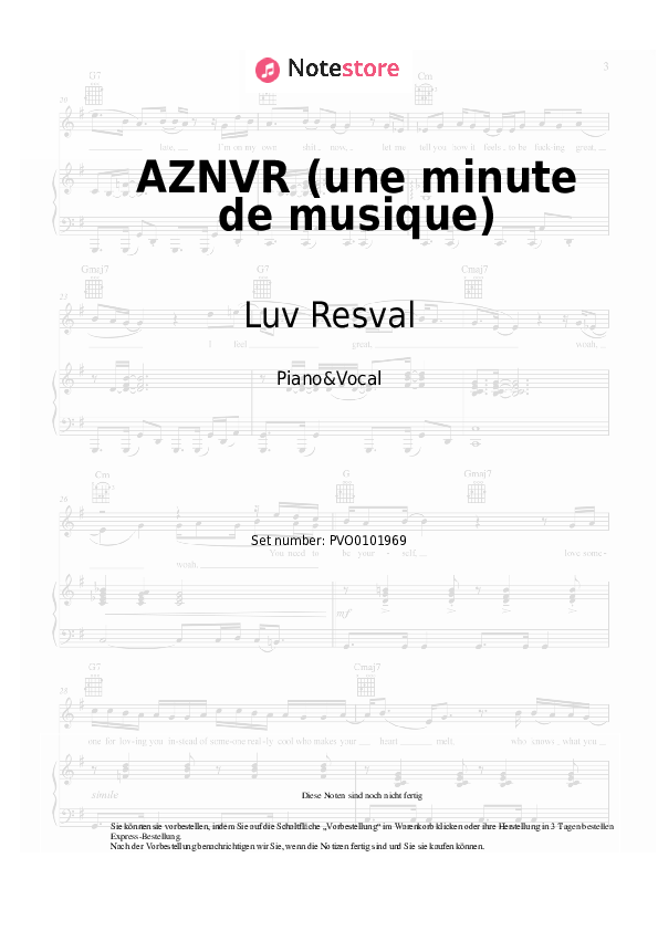 Noten mit Gesang Luv Resval - AZNVR (une minute de musique) - Klavier&Gesang